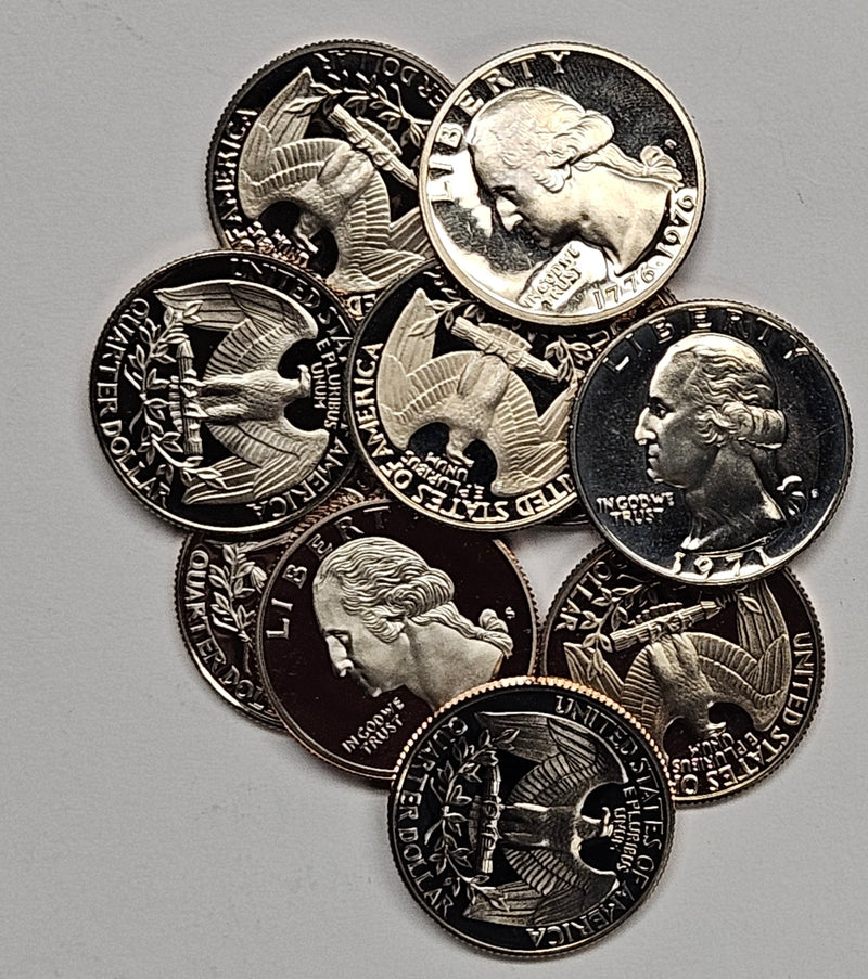 10 Different Clad Washington Quarters . . . . Gem Brilliant Proof