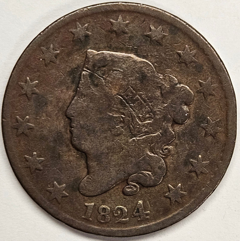 1824 Coronet Head Large Cent . . . . Very Good