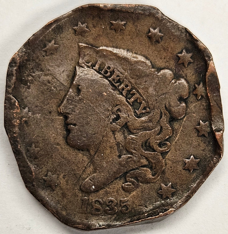 1835 Matron Head Large Cent . . . . Fine bad damage