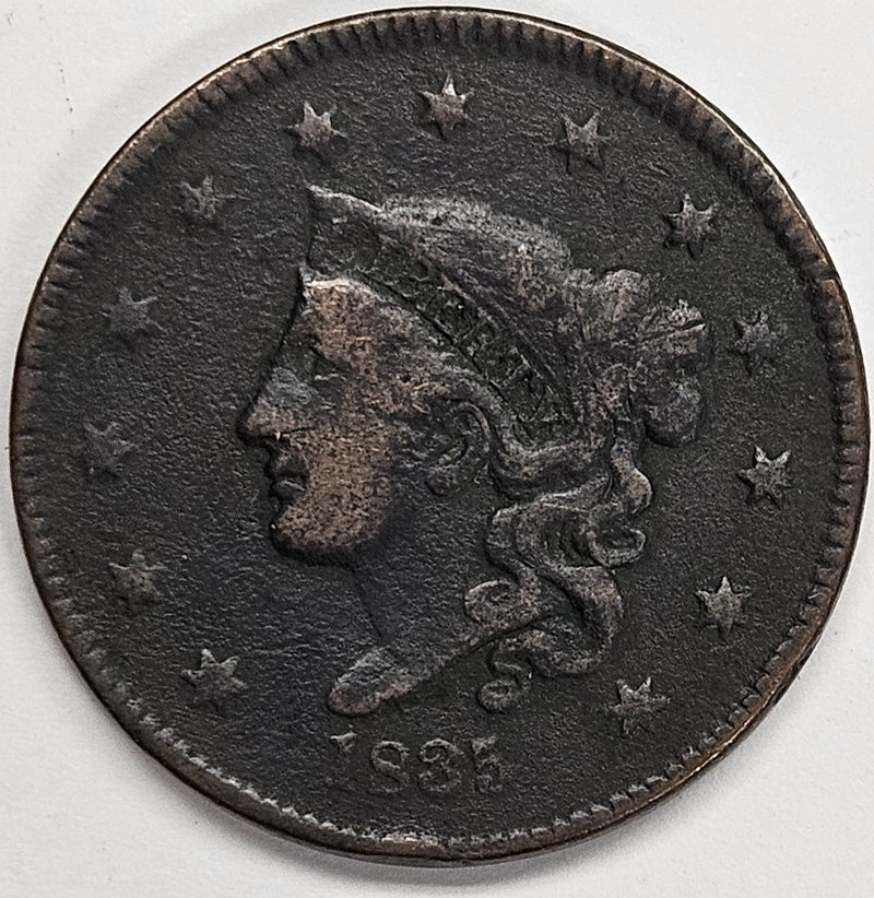 1835 Small 8 Small Stars Matron Head Large Cent . . . . VF pitted