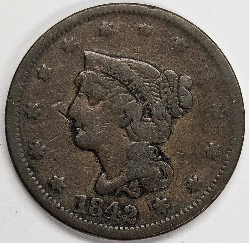 1842 Large Date Braided Hair Large Cent . . . . Very Good