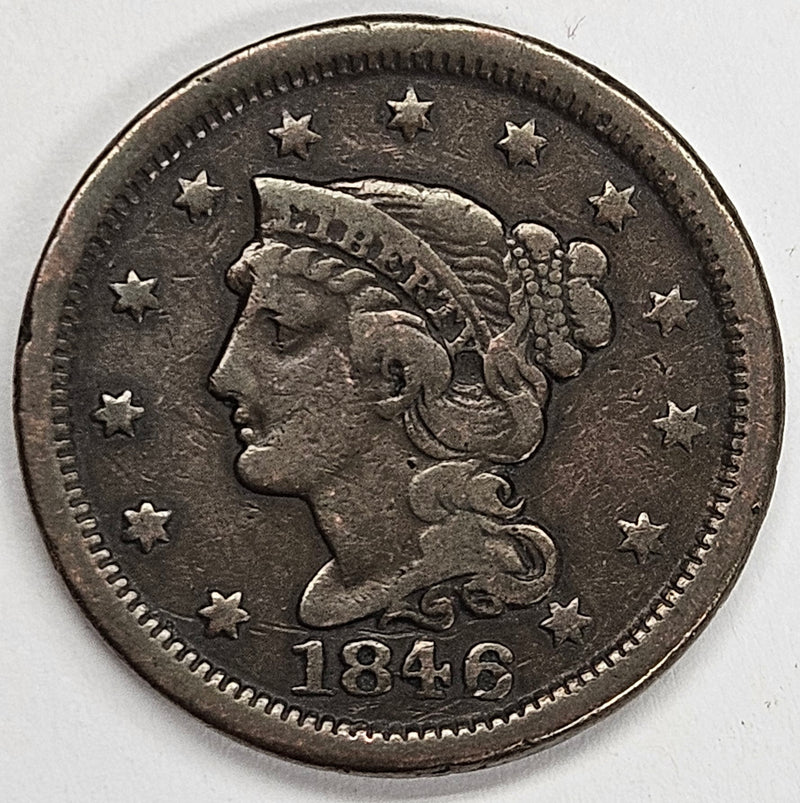 1846 Medium Date Braided Hair Large Cent Very Fine