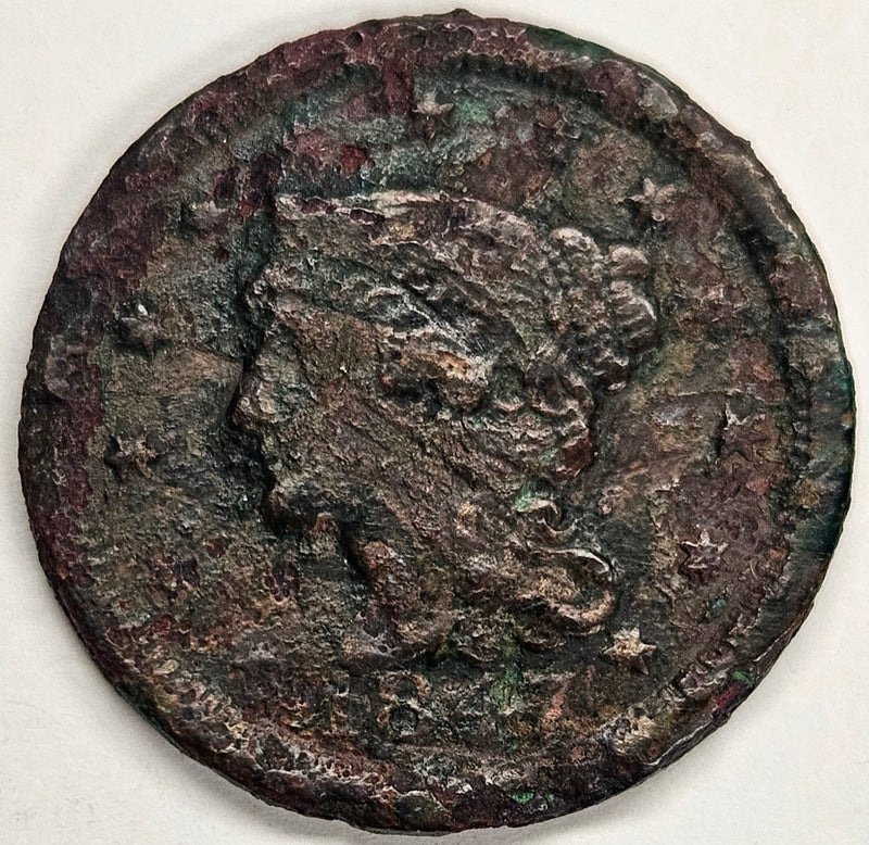 1847 Braided Hair Large Cent . . . . VF badly damaged