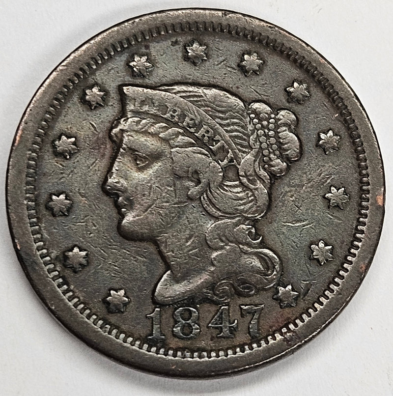 1847 Braided Hair Large Cent . . . . Very Fine