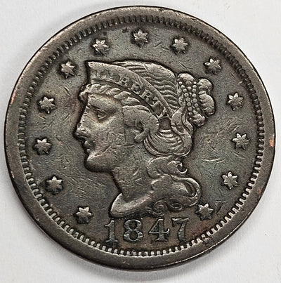 1847 Braided Hair Large Cent Very Fine