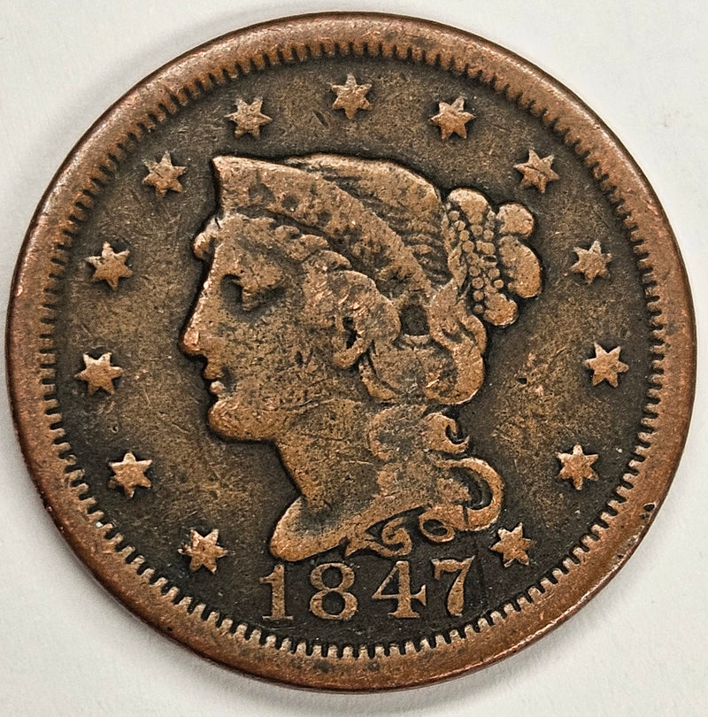 1847 Braided Hair Large Cent . . . . Very Good