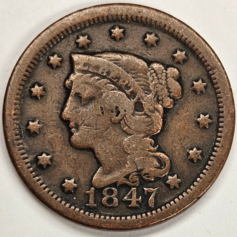 1847 Braided Hair Large Cent Fine