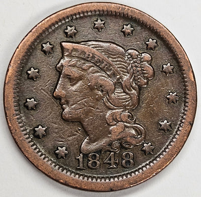 1848 Braided Hair Large Cent Very Fine