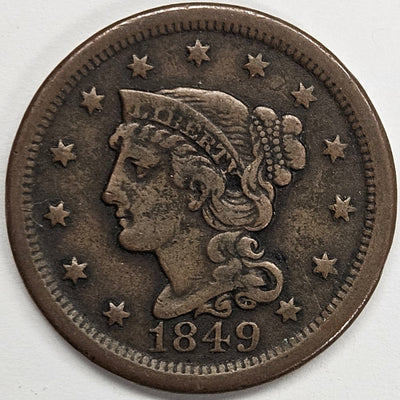 1849 Braided Hair Large Cent . . . . Very Fine