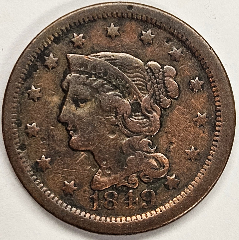 1849 Braided Hair Large Cent . . . . Very Fine