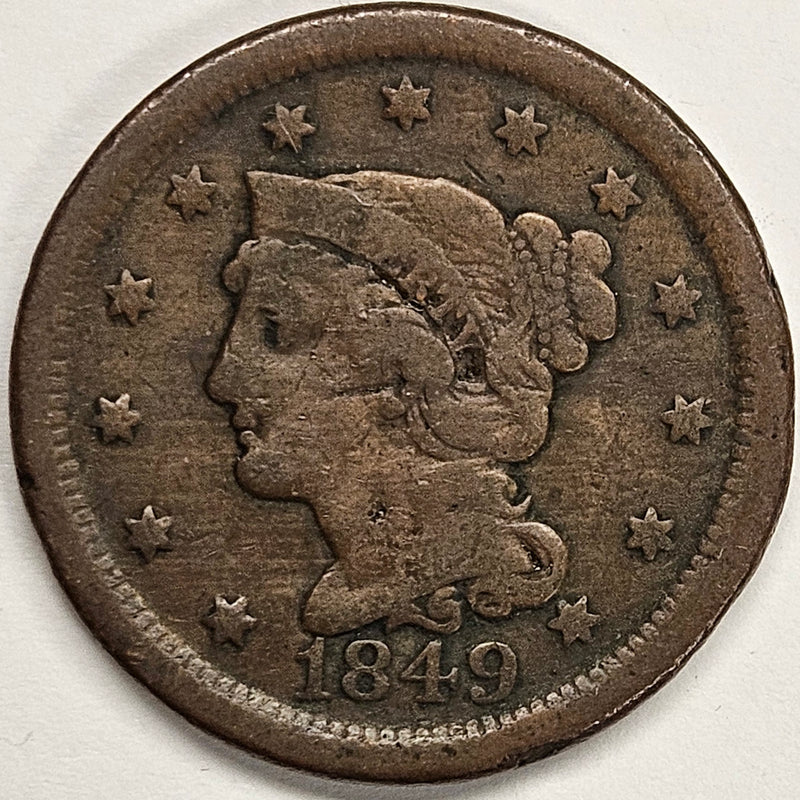 1849 Braided Hair Large Cent . . . . Fine serious reverse damage