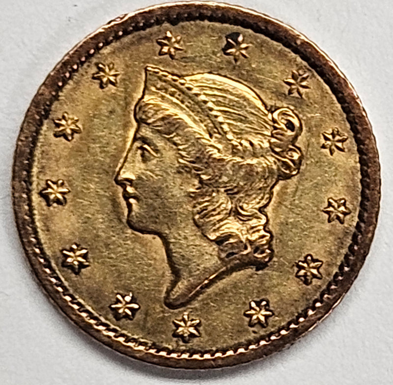 1849 Closed Wreath $1.00 Gold . . . . Choice About Uncirculated