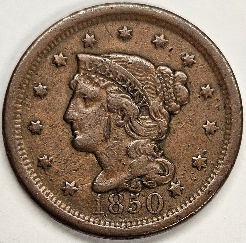 1850 Braided Hair Large Cent . . . . VF hit