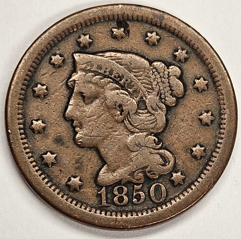 1850 Braided Hair Large Cent Fine