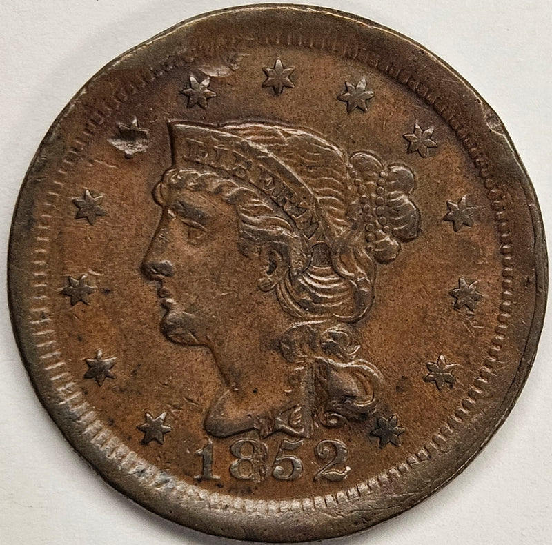 1852 Braided Hair Large Cent . . . . AU obverse hits