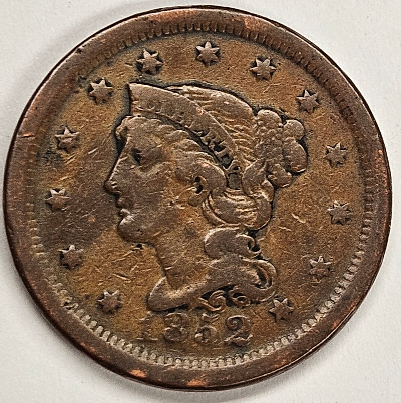 1852 Braided Hair Large Cent . . . . Very Fine