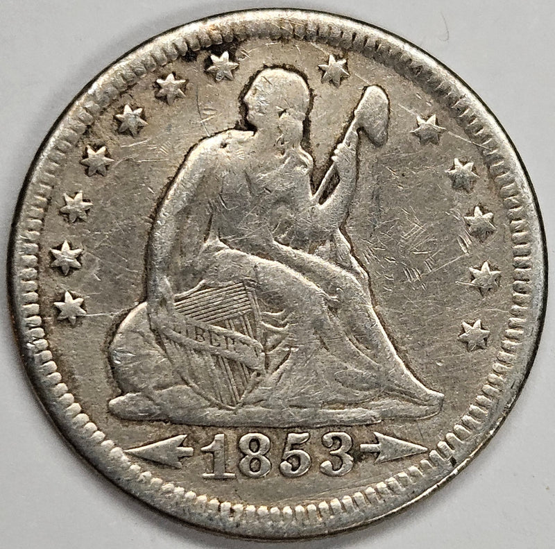 1853 Arrows/Rays Seated Liberty Quarter . . . . VF/XF