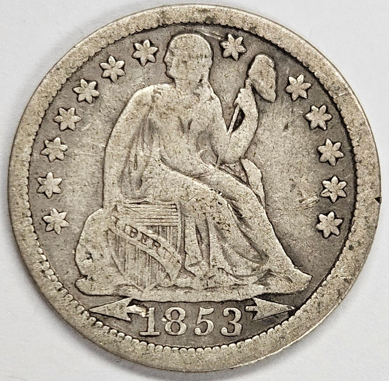 1853 Arrows Seated Liberty Dime . . . . Very Fine