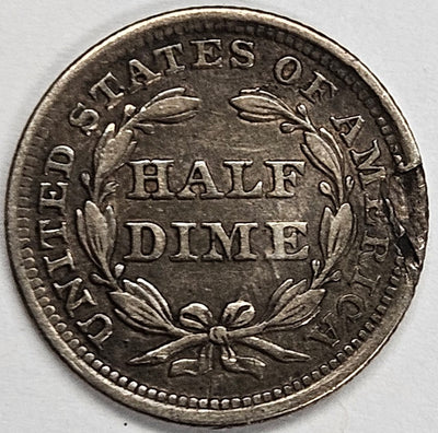 1853 Arrows Seated Liberty Half Dime . . . . Choice AU reverse damage