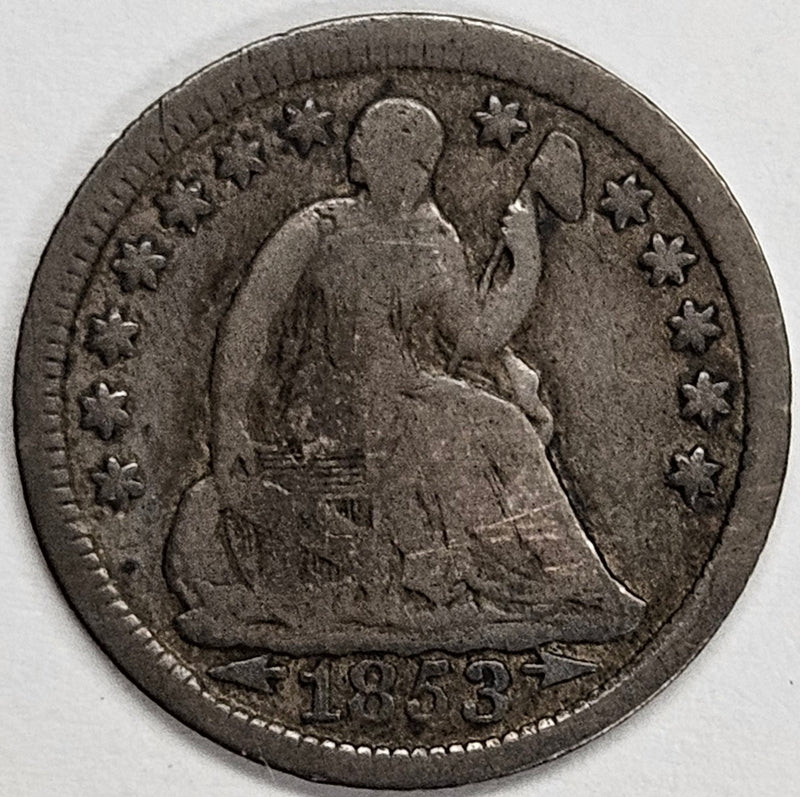 1853 Arrows Seated Liberty Half Dime . . . . Very Good