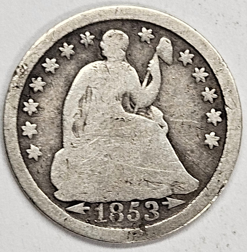 1853 Arrows Seated Liberty Half Dime Good bent