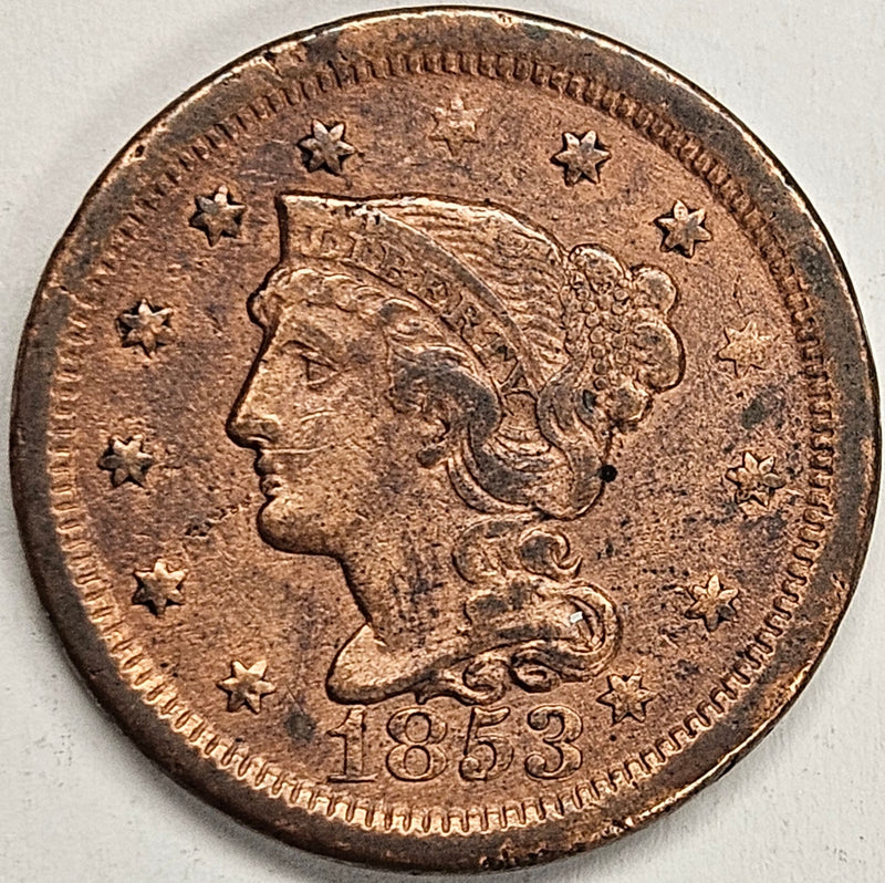 1853 Braided Hair Large Cent . . . . VF cleaned