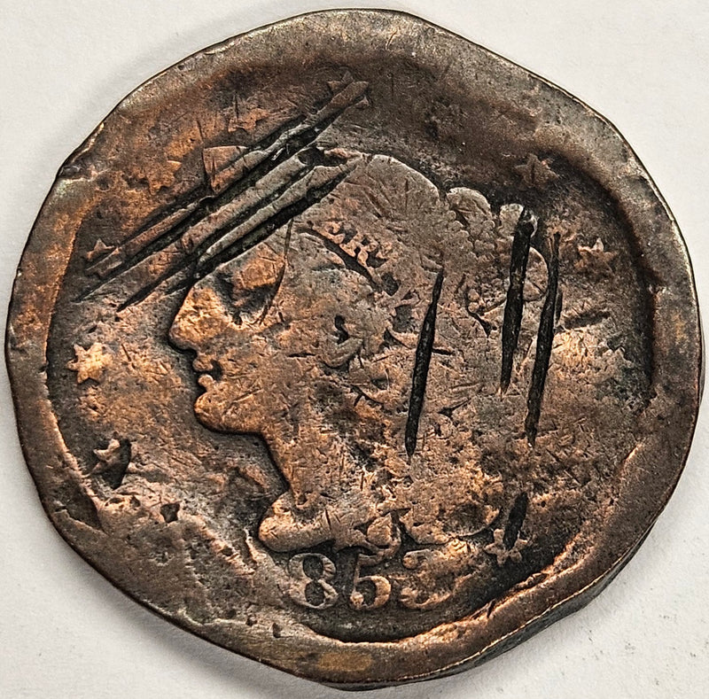 1853 Braided Hair Large Cent . . . . VG badly damaged