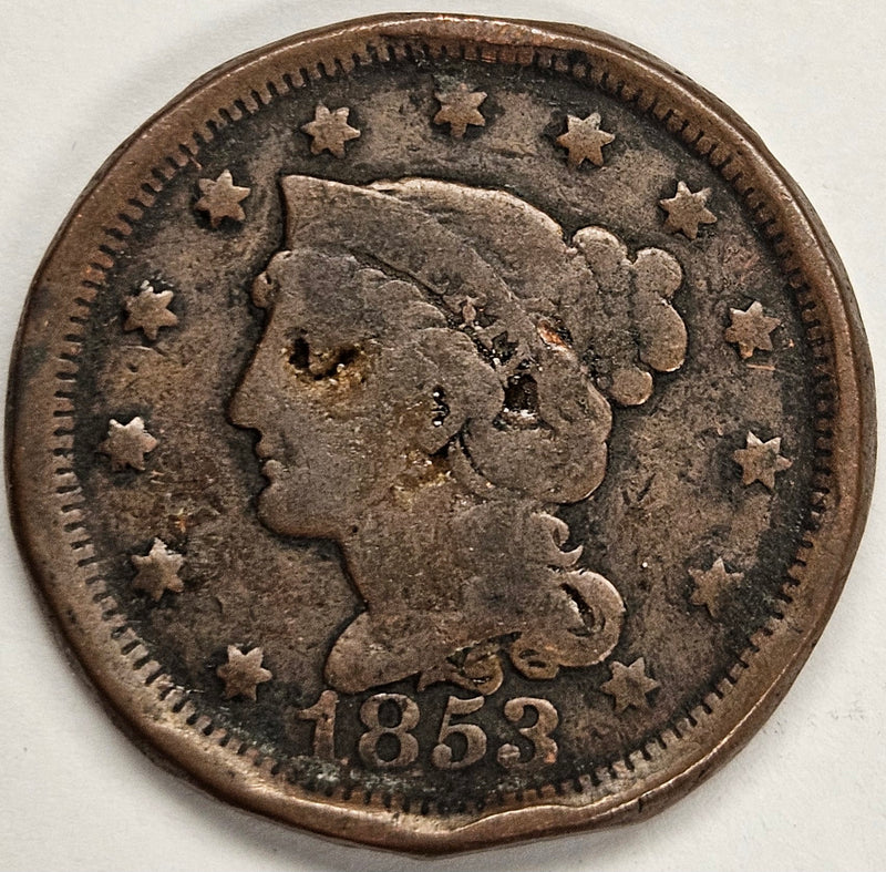 1853 Braided Hair Large Cent . . . . VG rim hits