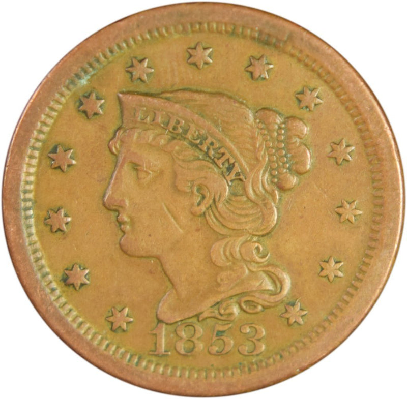 1853 Braided Hair Large Cent . . . . Choice About Uncirculated