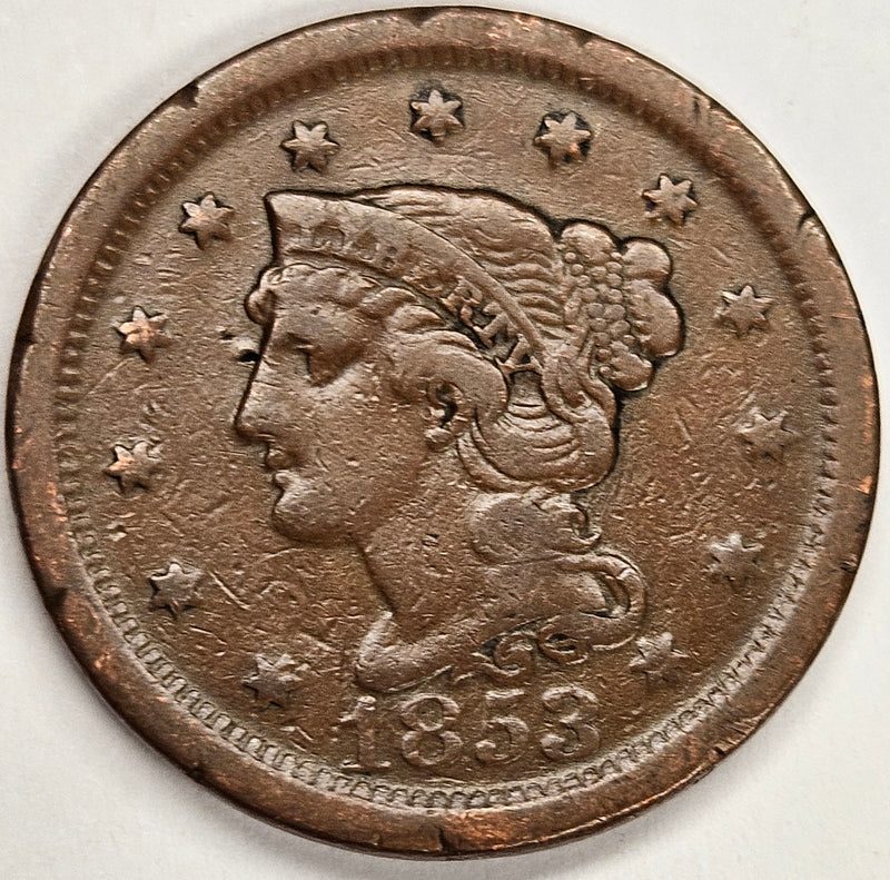 1853 Braided Hair Large Cent . . . . Very Fine