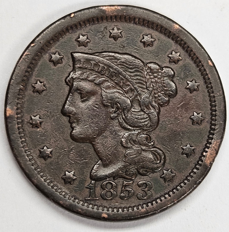 1853 Braided Hair Large Cent . . . . VF light scratch reverse