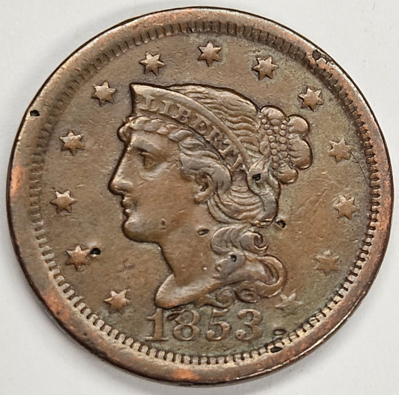 1853 Braided Hair Large Cent . . . . VF obverse hits