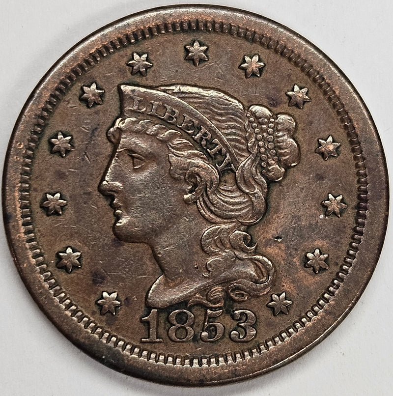 1853 Braided Hair Large Cent . . . . XF/AU