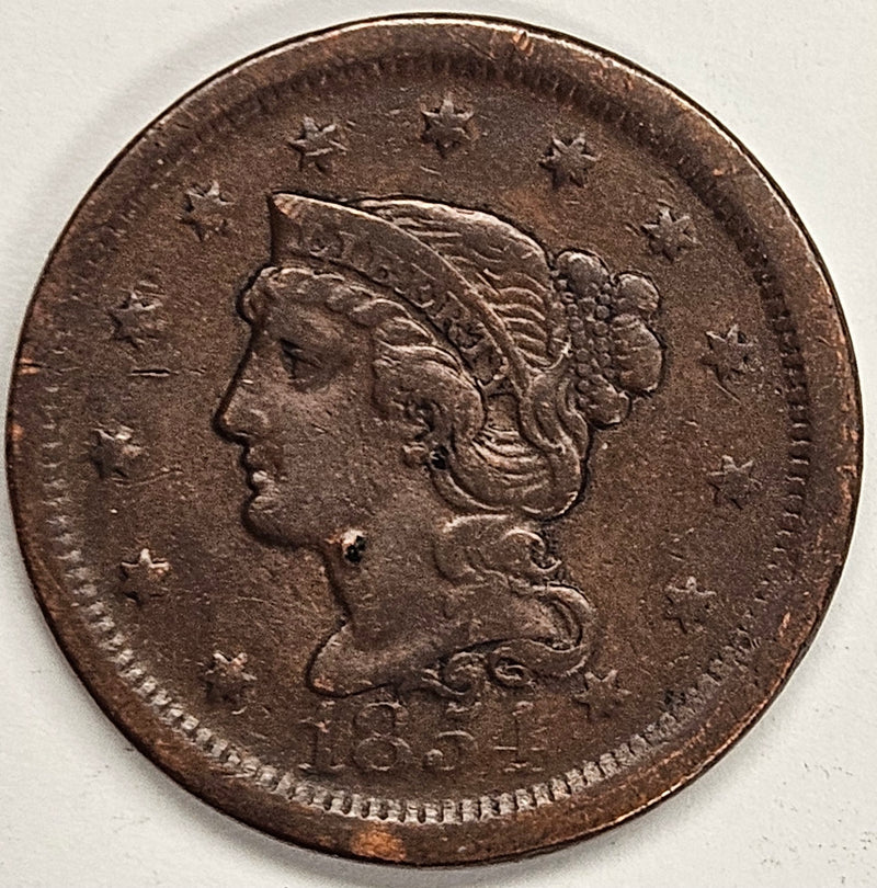 1854 Braided Hair Large Cent . . . . XF reverse hit