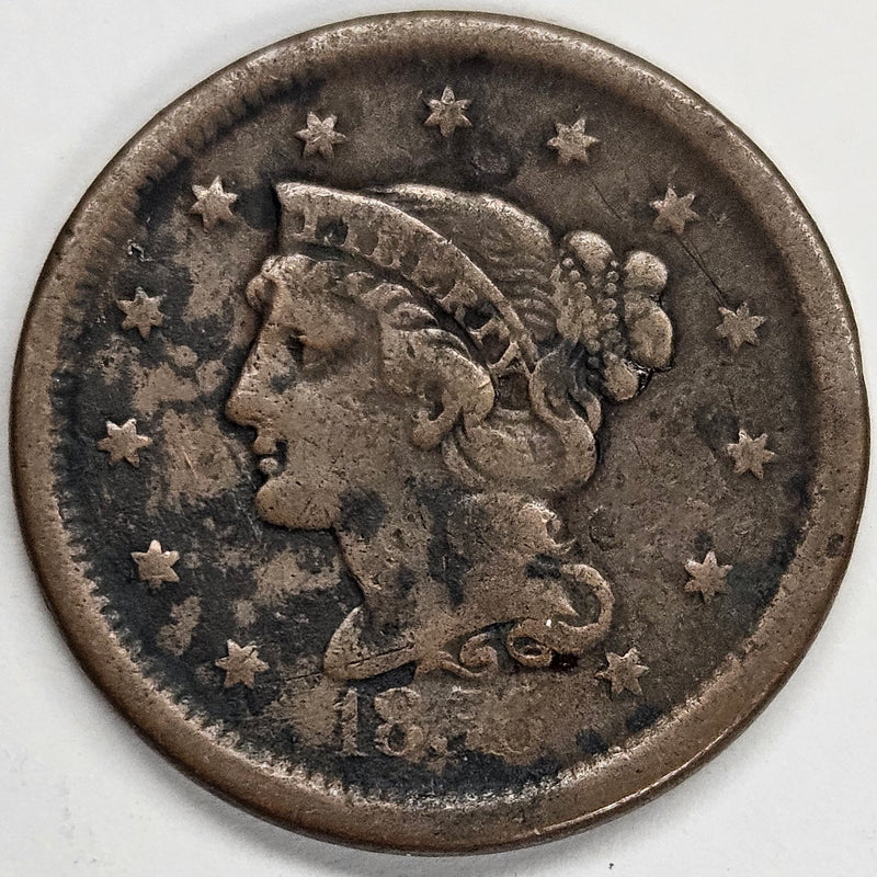 1856 Slant 5 Braided Hair Large Cent . . . . VG hit