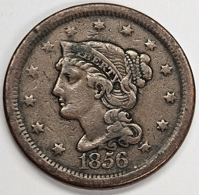 1856 Slant 5 Braided Hair Large Cent Very Fine