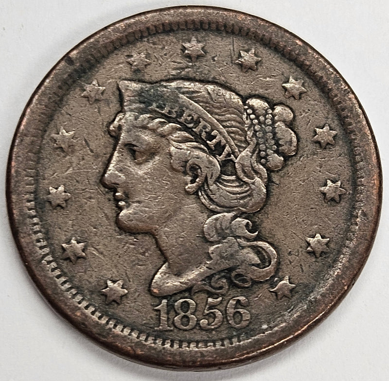 1856 Slant 5 Braided Hair Large Cent . . . . Very Fine