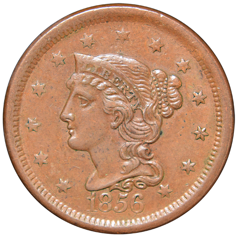 1856 Slant 5 Braided Hair Large Cent . . . . Choice Uncirculated Brown