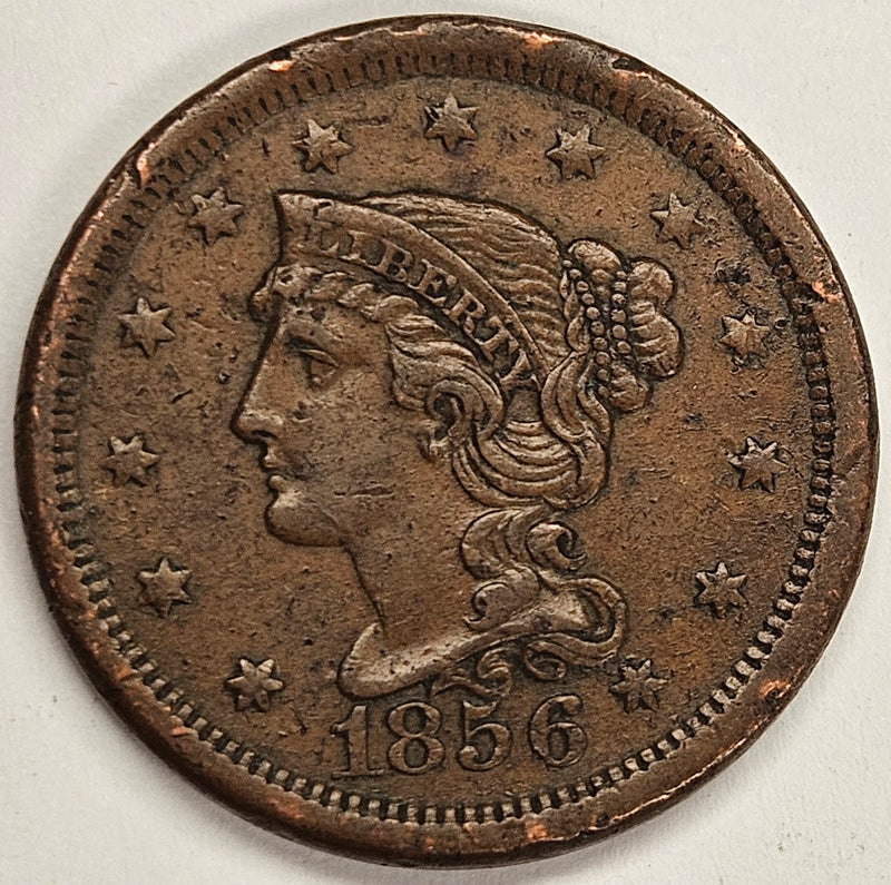 1856 Upright 5 Braided Hair Large Cent . . . . Very Fine