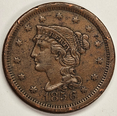 1856 Upright 5 Braided Hair Large Cent Very Fine