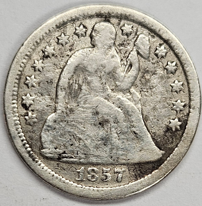 1857 Seated Liberty Dime . . . . VG rough obverse