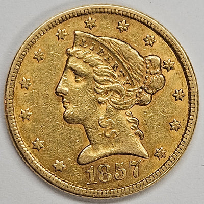 1857 $5.00 Liberty Gold Choice About Uncirculated