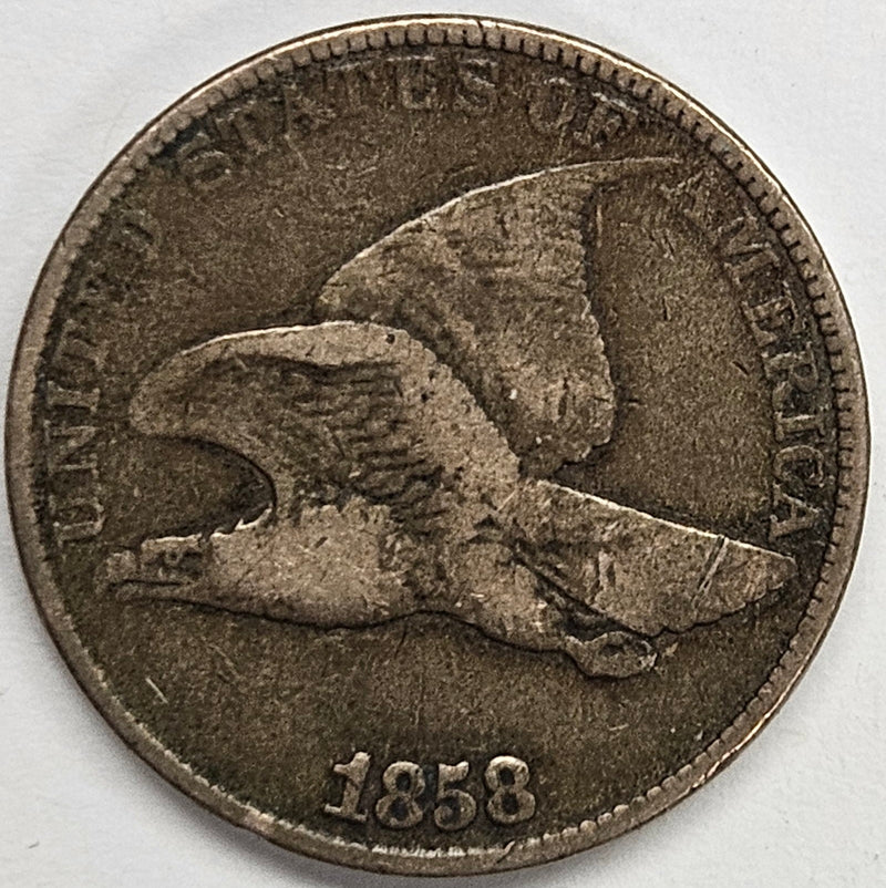 1858 Large Letters Flying Eagle Cent . . . . Fine