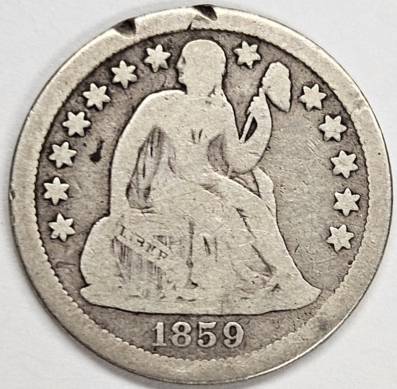 1859-O Seated Liberty Dime . . . . VG small rim hits