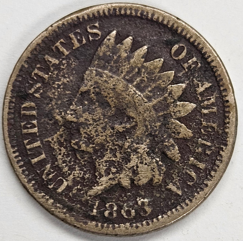 1863 Copper-Nickel Indian Cent . . . . Fine corrosion