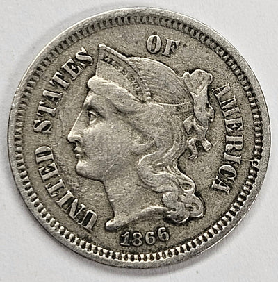 1866 Nickel Three Cent Piece Extremely Fine