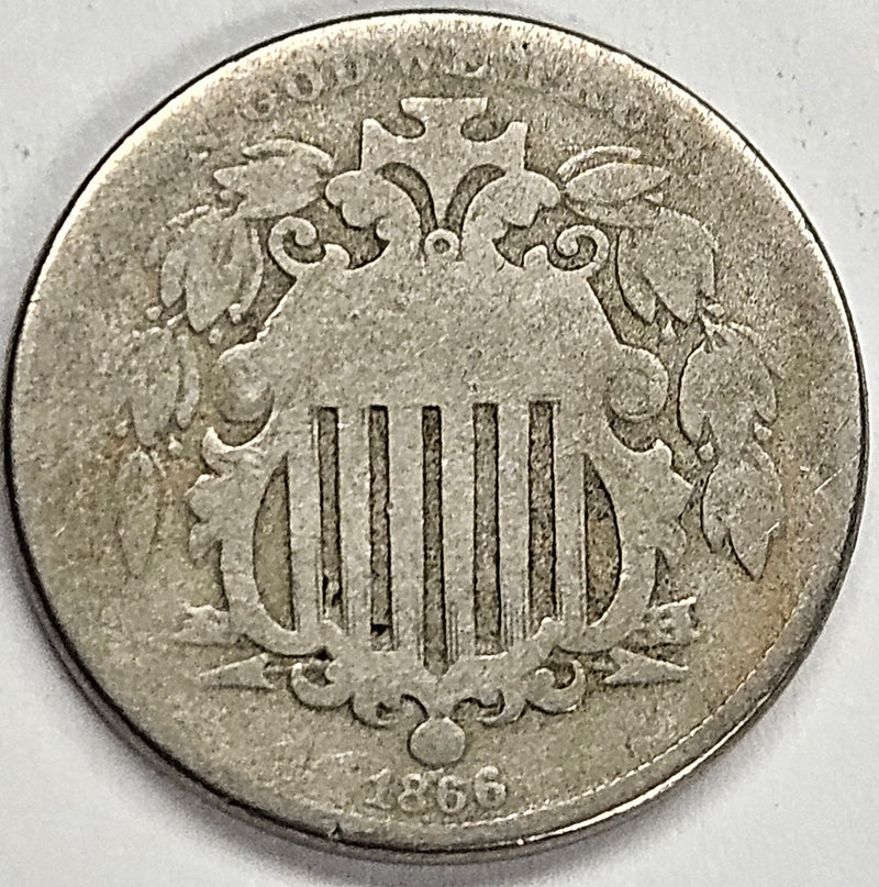 1866 Rays Shield Nickel . . . . Good