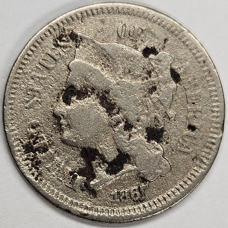 1867 Nickel Three Cent Piece . . . . Poor corrosion