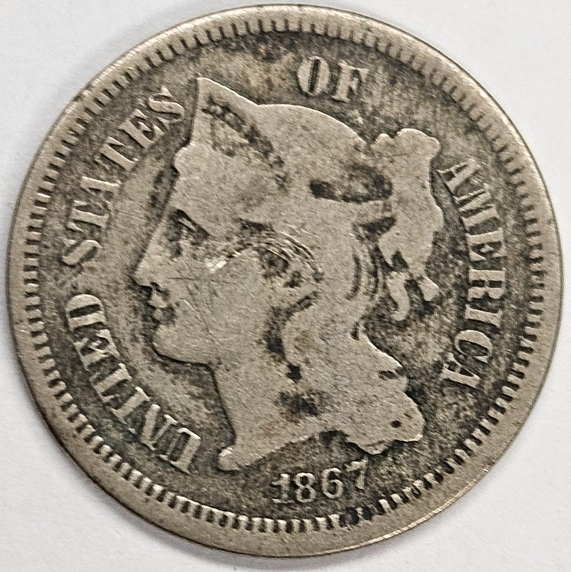 1867 Nickel Three Cent Piece . . . . VG scratches