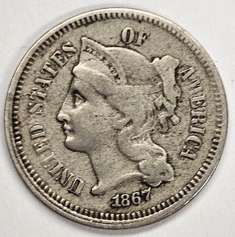 1867 Nickel Three Cent Piece Very Fine